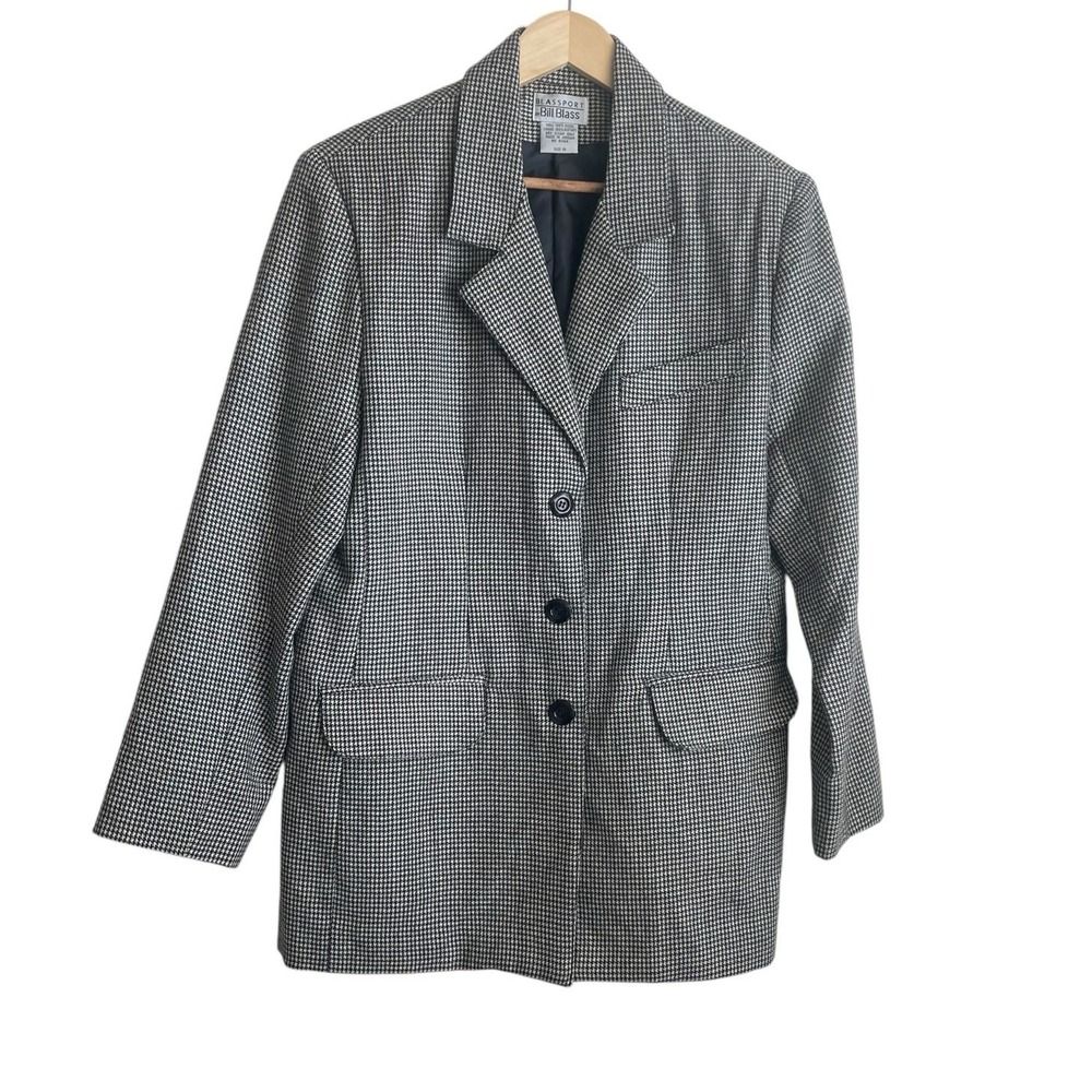 Vintage Bill Blass Blassport Women Blazer 10 Houndstooth Tailored Career Jacket